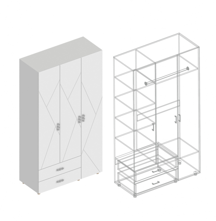 Шкаф «Сандра» 3-ств с 2 ящиками в Великом Новгороде - картинка