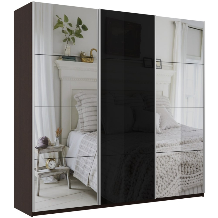 Шкаф-купе Прайм 3-х дверный (Зеркало, Черное стекло) в Великом Новгороде - картинка