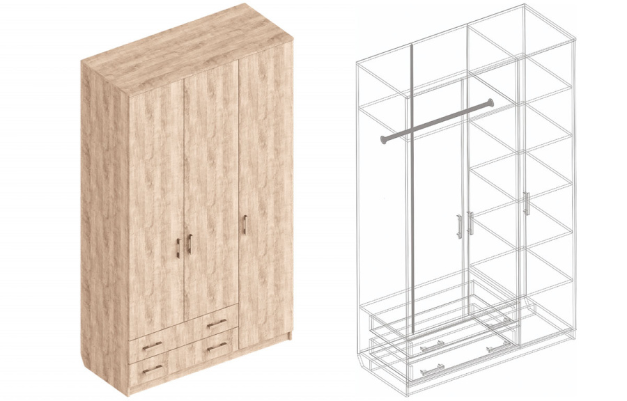 Шкаф «Универсал» 3х-ств с 2 ящиками в Великом Новгороде - картинка