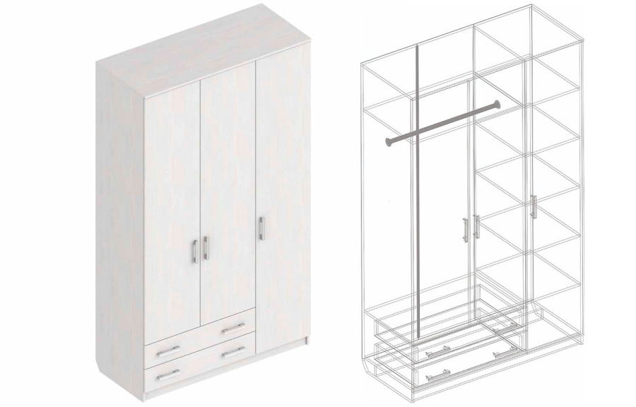 Шкаф «Универсал» 3х-ств с 2 ящиками в Великом Новгороде - фото Шкаф «Универсал» 3х-ств с 2 ящиками в Великом Новгороде - картинка