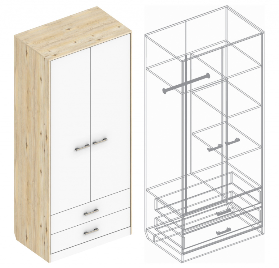 Шкаф «Милана» 2-ств с 2 ящиками в Великом Новгороде - фото Шкаф «Милана» 2-ств с 2 ящиками в Великом Новгороде - картинка