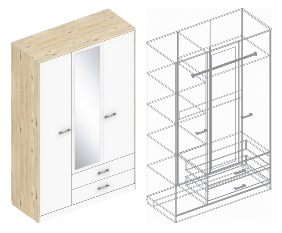 Шкаф «Милана» 3-ств с 2 ящиками в Великом Новгороде - картинка