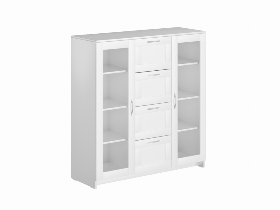 Тумба 2 двери со стеклом и 4 ящика 117х123 СИРИУС в Великом Новгороде - картинка