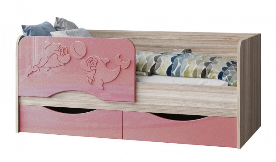 Кровать детская "Дельфин-2" МДФ 1,6м Ясень шимо светлый / Розовый металлик в Великом Новгороде - картинка