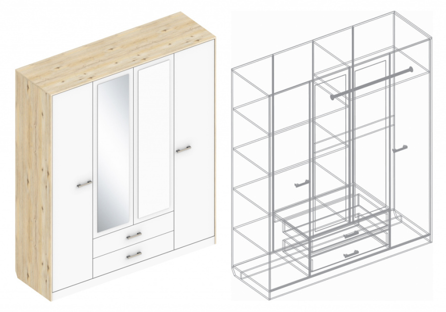 Шкаф «Милана» 4-ств с 2 ящиками в Великом Новгороде - картинка