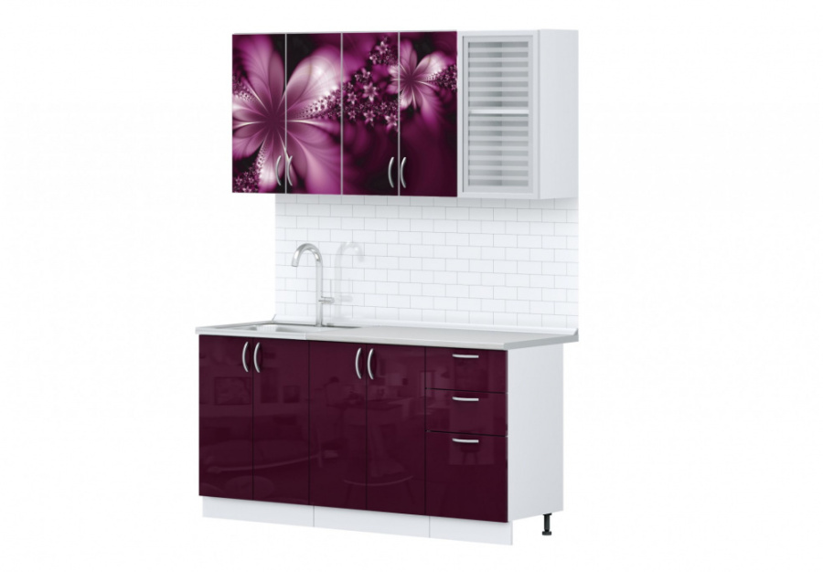 Кухня "КОНТЕМП ПРИНТ Комфорт" 1,6м (Лилии) в Великом Новгороде - картинка