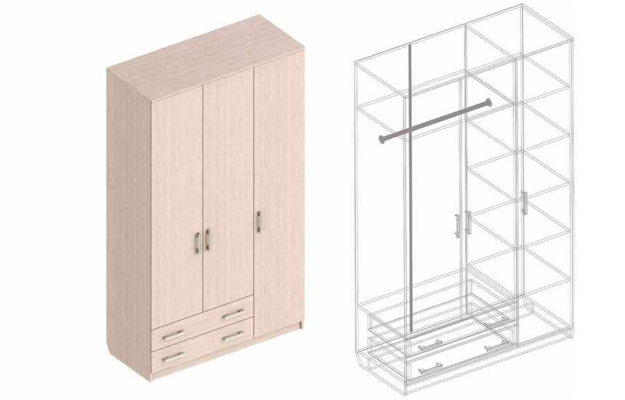 Шкаф «Универсал» 3х-ств с 2 ящиками в Великом Новгороде - картинка