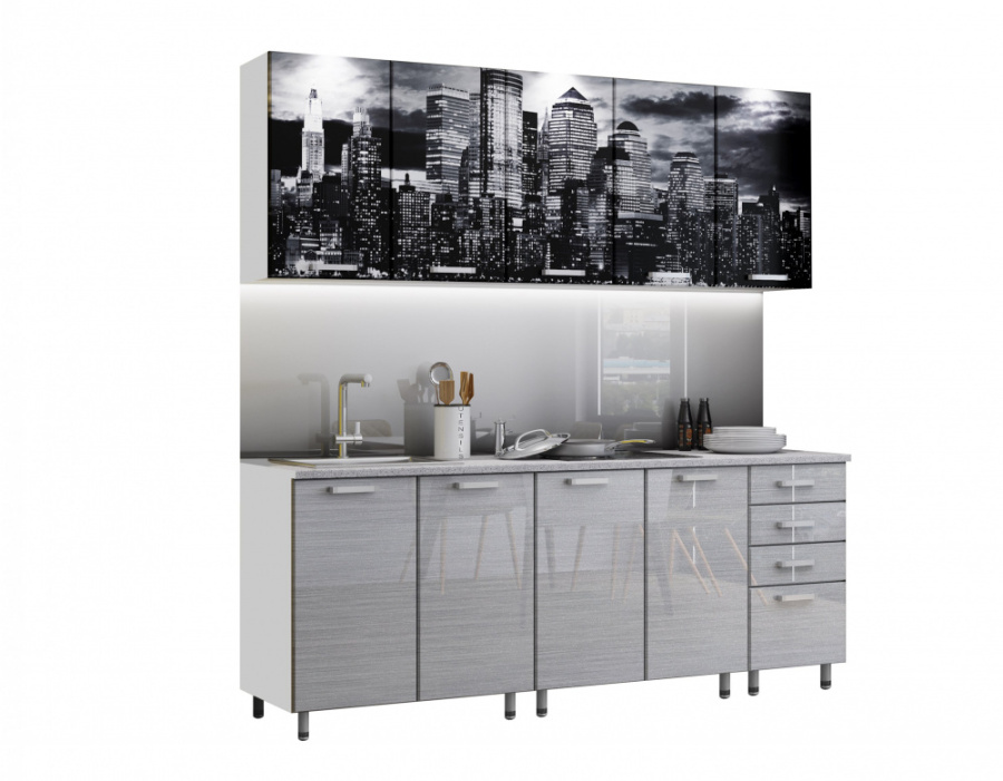 Кухня с фотопечатью "Сити" 2м в Великом Новгороде - фото Кухня с фотопечатью "Сити" 2м в Великом Новгороде - картинка