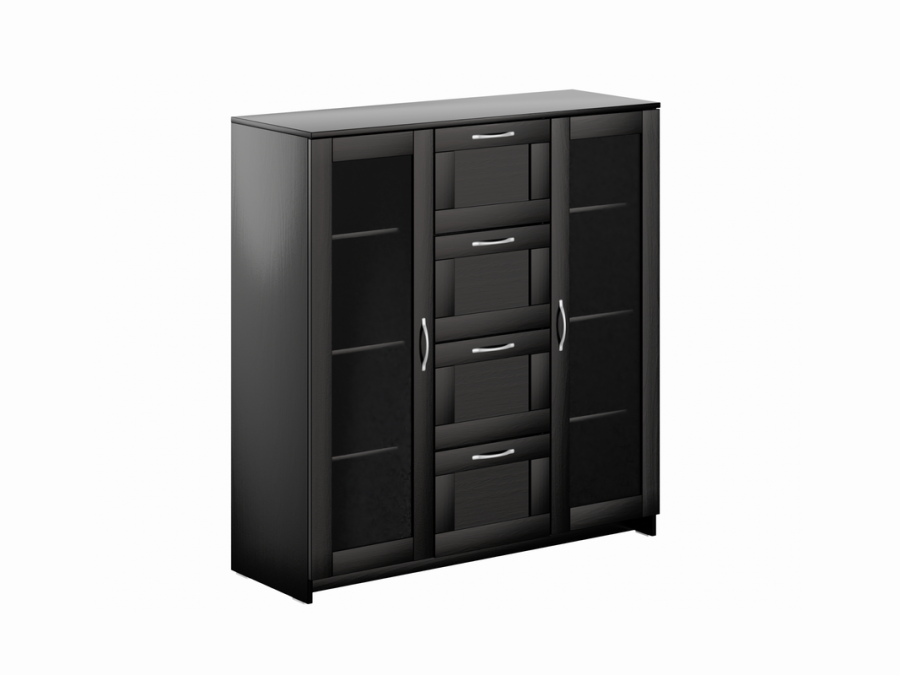 Тумба 2 двери со стеклом и 4 ящика 117х123 СИРИУС в Великом Новгороде - картинка