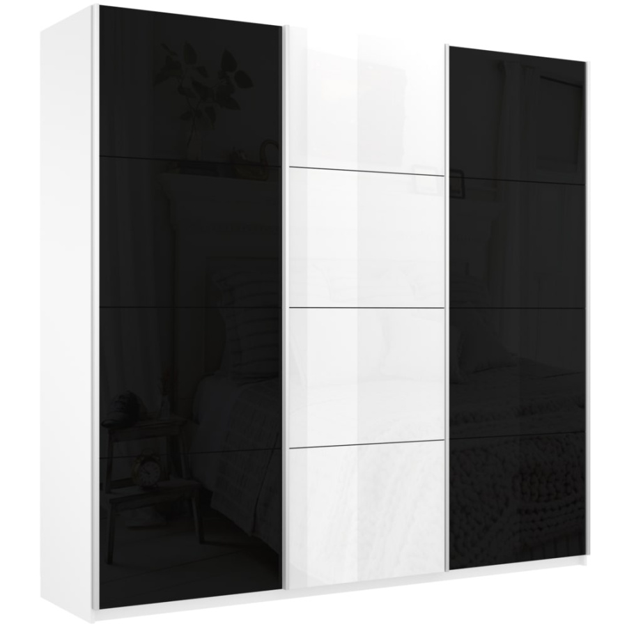 Шкаф-купе Широкий Прайм 3-х дверный (Стекло черное/Стекло белое) в Великом Новгороде - картинка