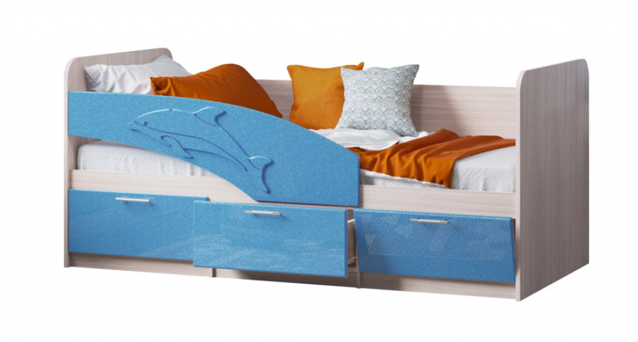 Детская кровать "Дельфин" МДФ 1,8м Голубой металлик / Ясень шимо светлый в Великом Новгороде - картинка