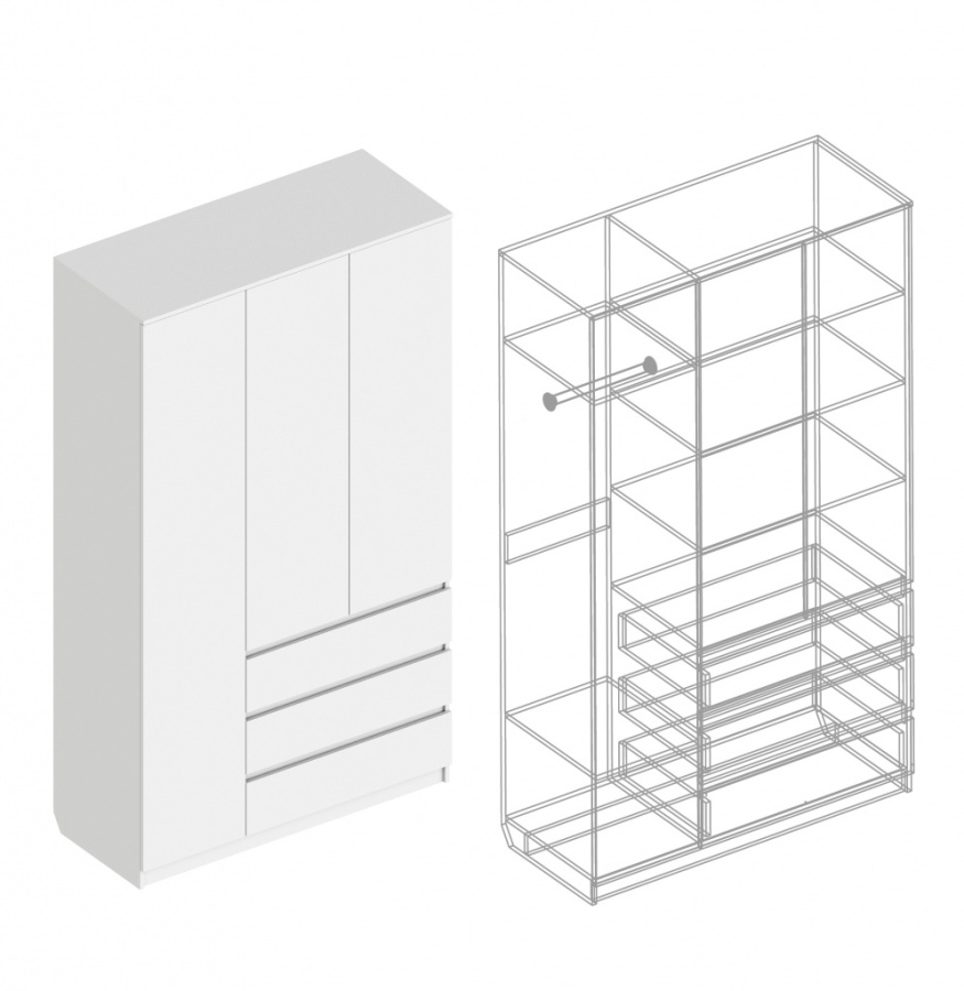 Шкаф «Бьянко» 3-ств с 3 ящиками в Великом Новгороде - картинка