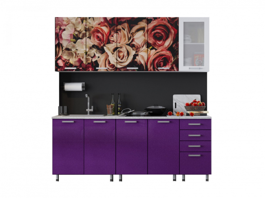 Кухня с фотопечатью "Розы" 2м в Великом Новгороде - фото Кухня с фотопечатью "Розы" 2м в Великом Новгороде - картинка