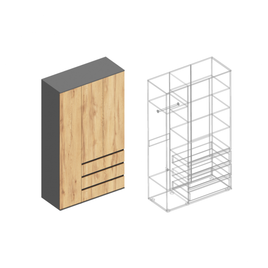 Шкаф 3-ств с 3 ящиками МС "Стил" в Великом Новгороде - фото Шкаф 3-ств с 3 ящиками МС "Стил" в Великом Новгороде - картинка